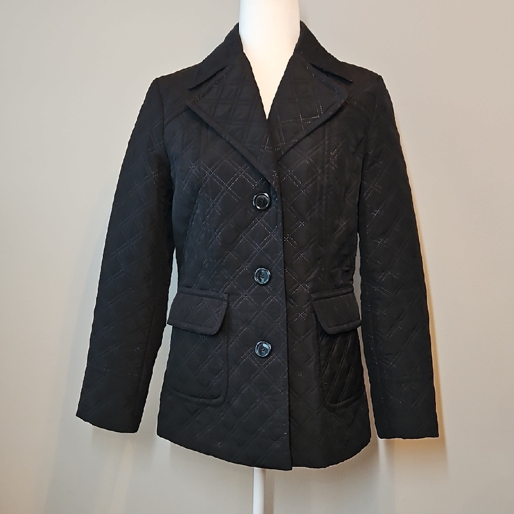 New York & Company Black Quilted Look Jacket Button Closure